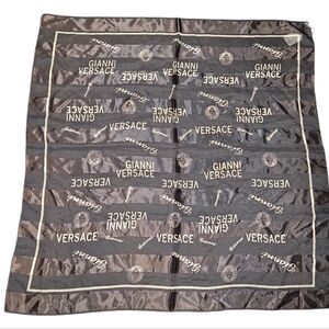 Versace Brown  and Gold Logo Silk Scarf 39"×40"